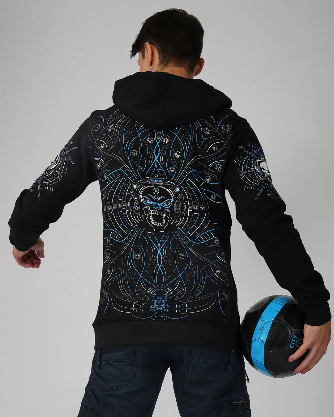 DJ Skull Trance | zip up Cotton Hoodie | UV Light Reactive Plus Glow in Dark