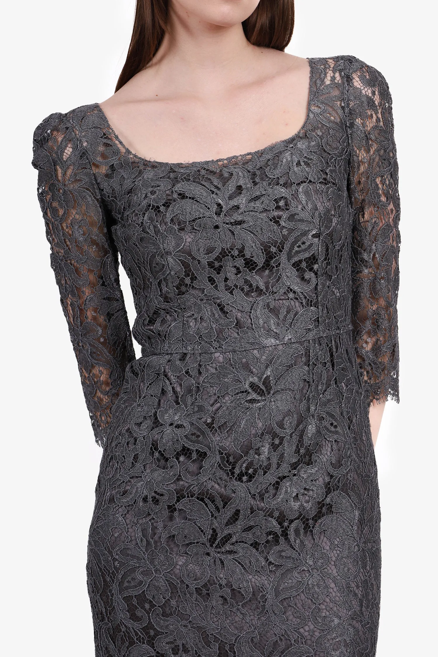 Dolce & Gabbana Grey Lace Midi Dress With Slip Size 40