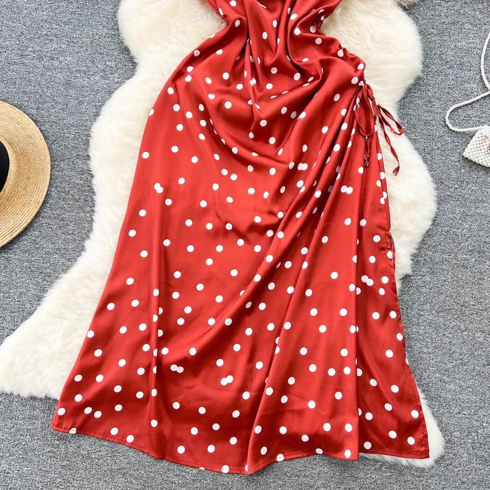 Drawstring Polka Dot Slip Dress