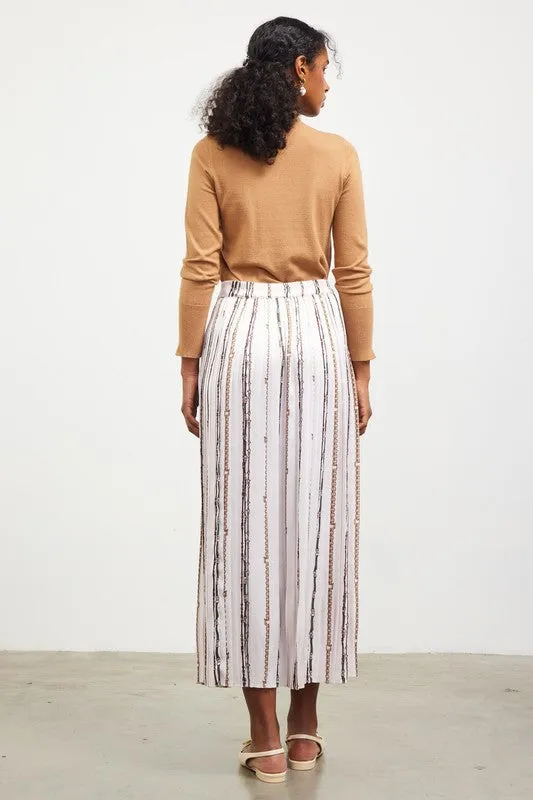 Evelyn Chain Print Pleated Midi Skirt