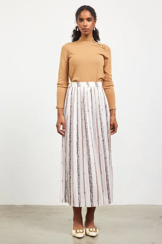 Evelyn Chain Print Pleated Midi Skirt