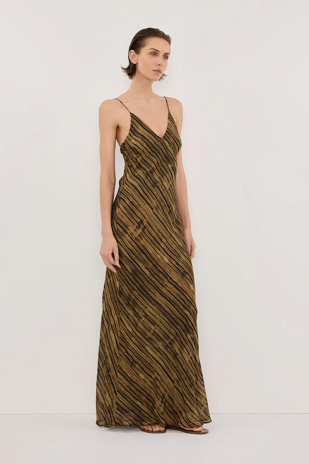 FLEUR DARK CHOCOLATE SLIP MIDI DRESS