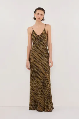 FLEUR DARK CHOCOLATE SLIP MIDI DRESS