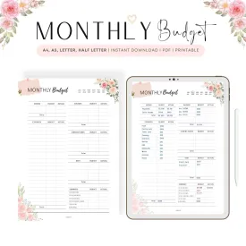 Floral Monthly Budget Tracker Printable - M313