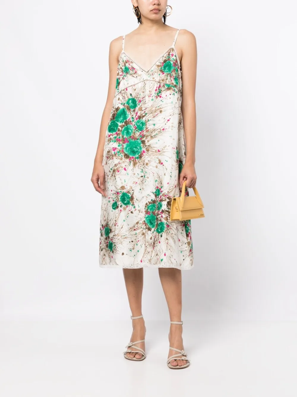 Floral Print Silk Slip Midi Dress