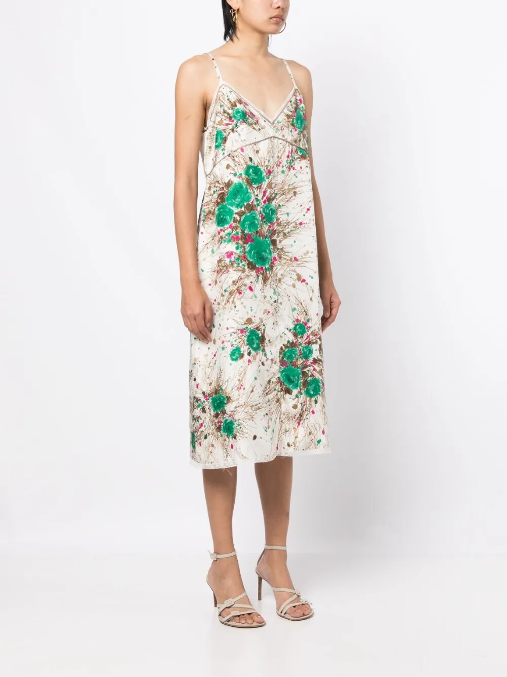 Floral Print Silk Slip Midi Dress