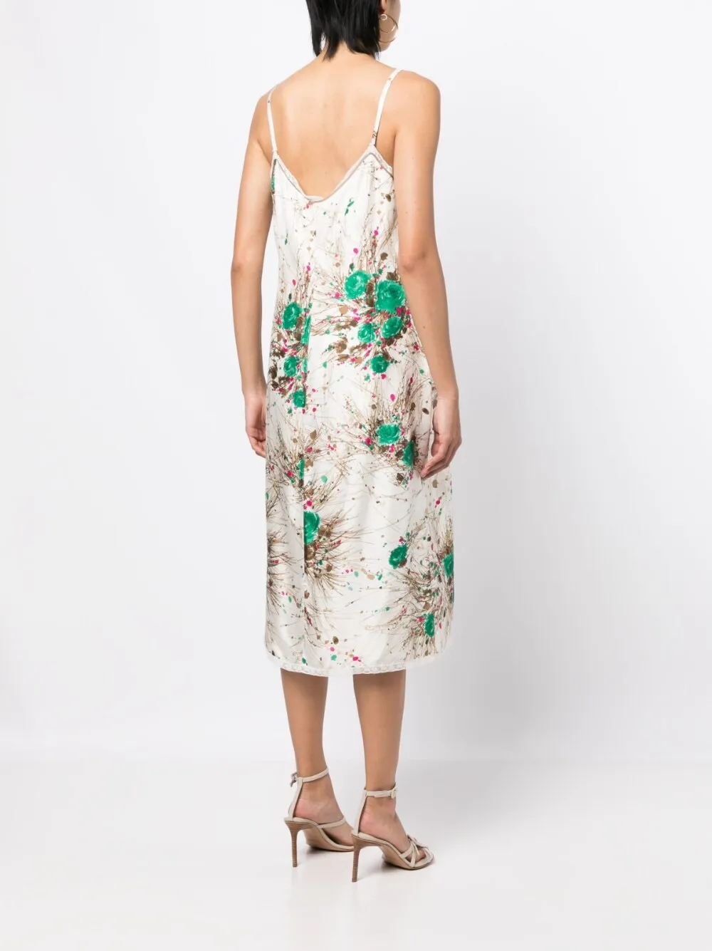 Floral Print Silk Slip Midi Dress