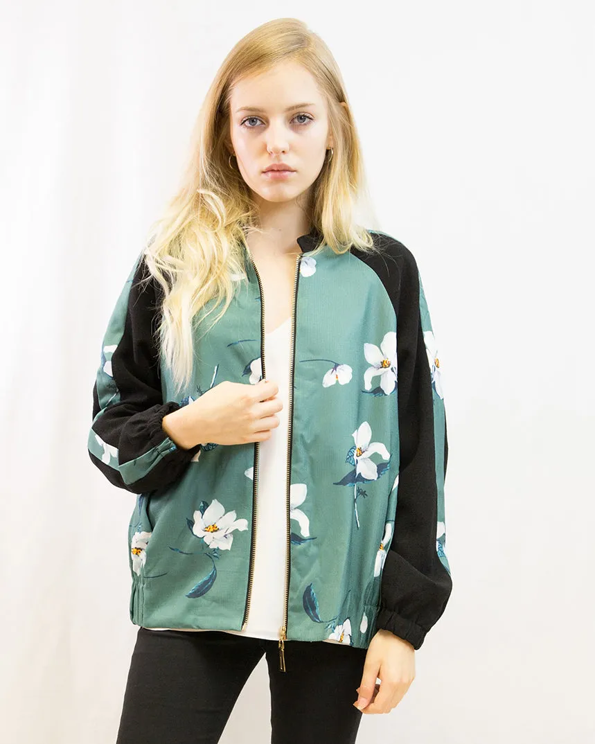 Floral print winter quilted Bomber Jacket (GREEN)