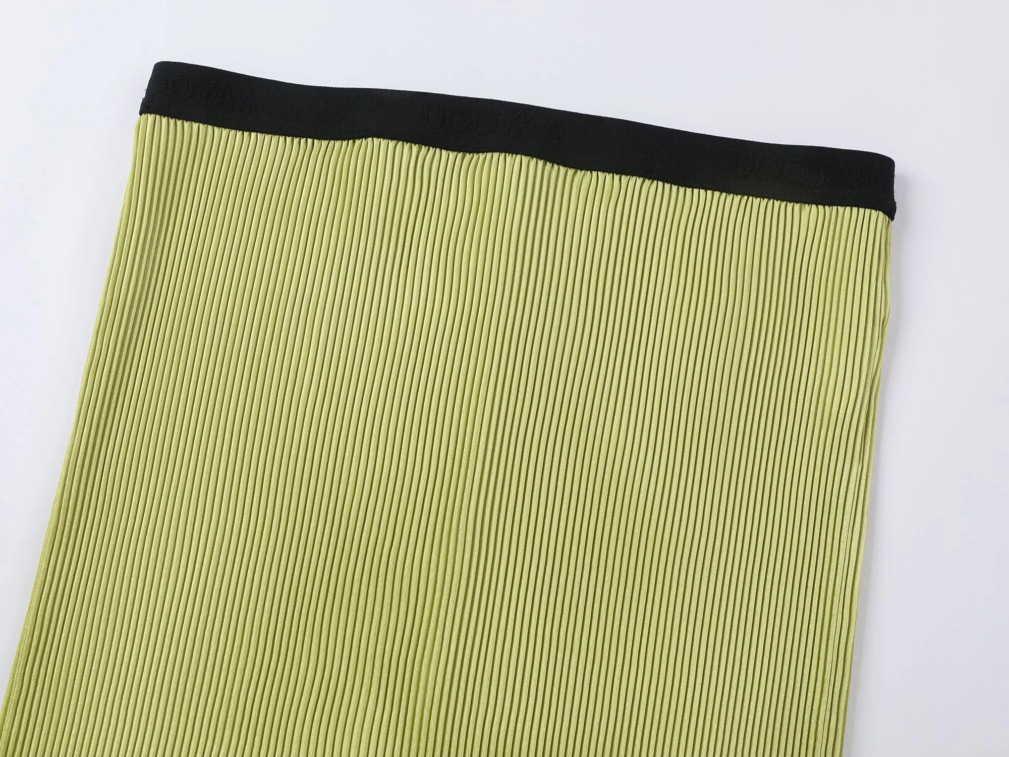 Glamorous and vibrant lime green pleated midi skirt