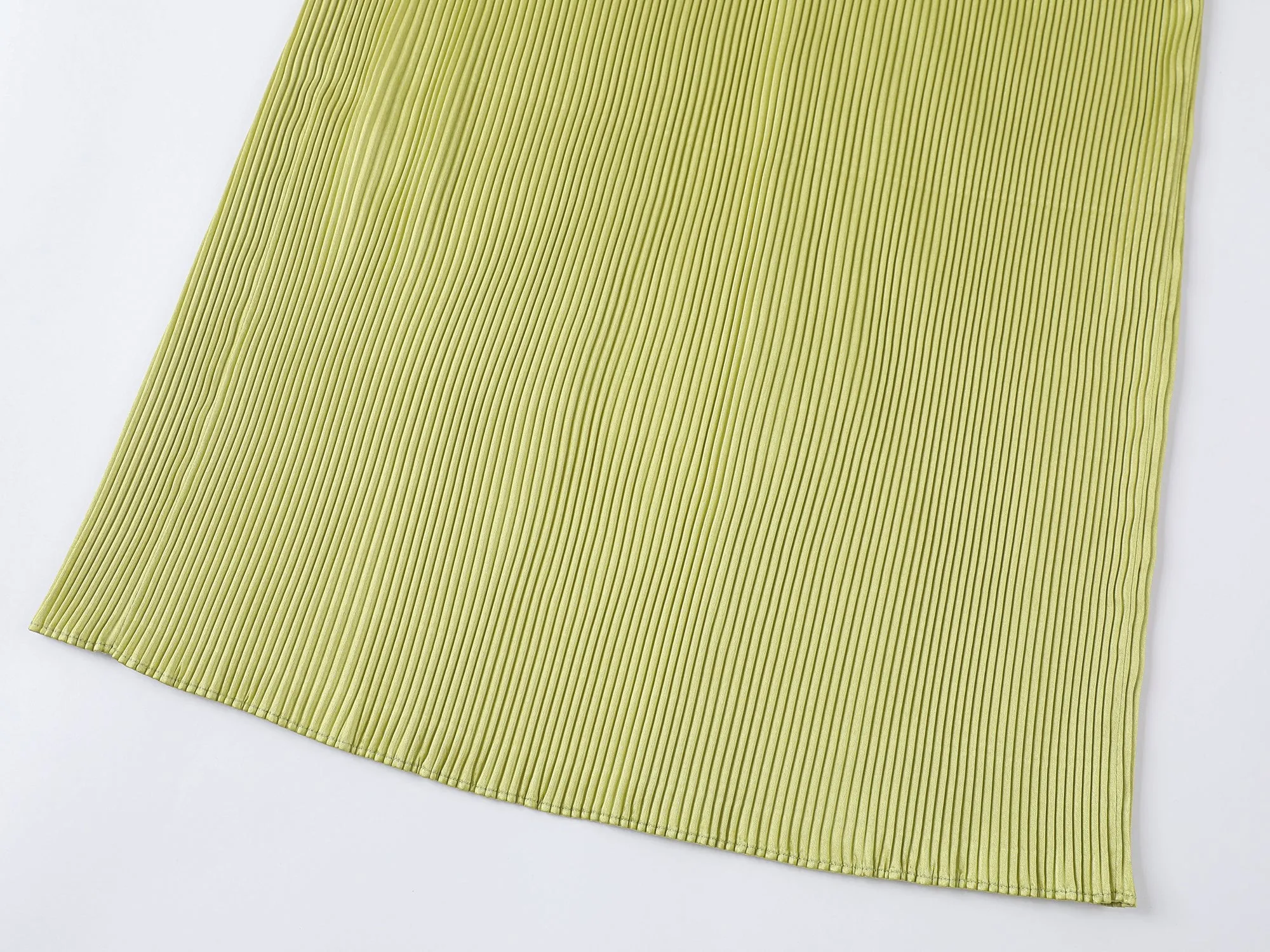 Glamorous and vibrant lime green pleated midi skirt