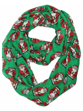 Green & Red Chubby Santa Christmas Circle Infinity Scarf