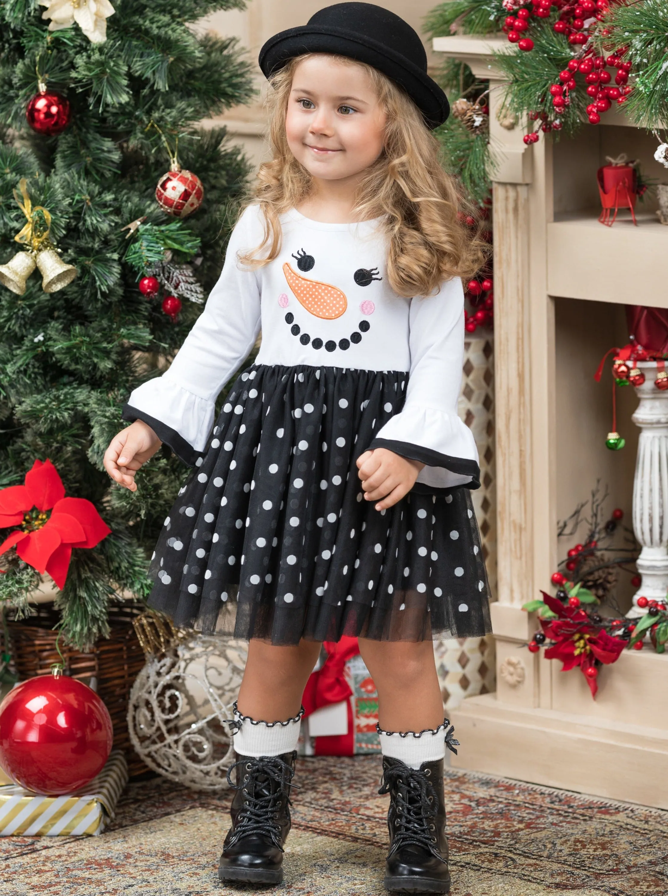 Happy Snowman Polka Dot Tutu Dress