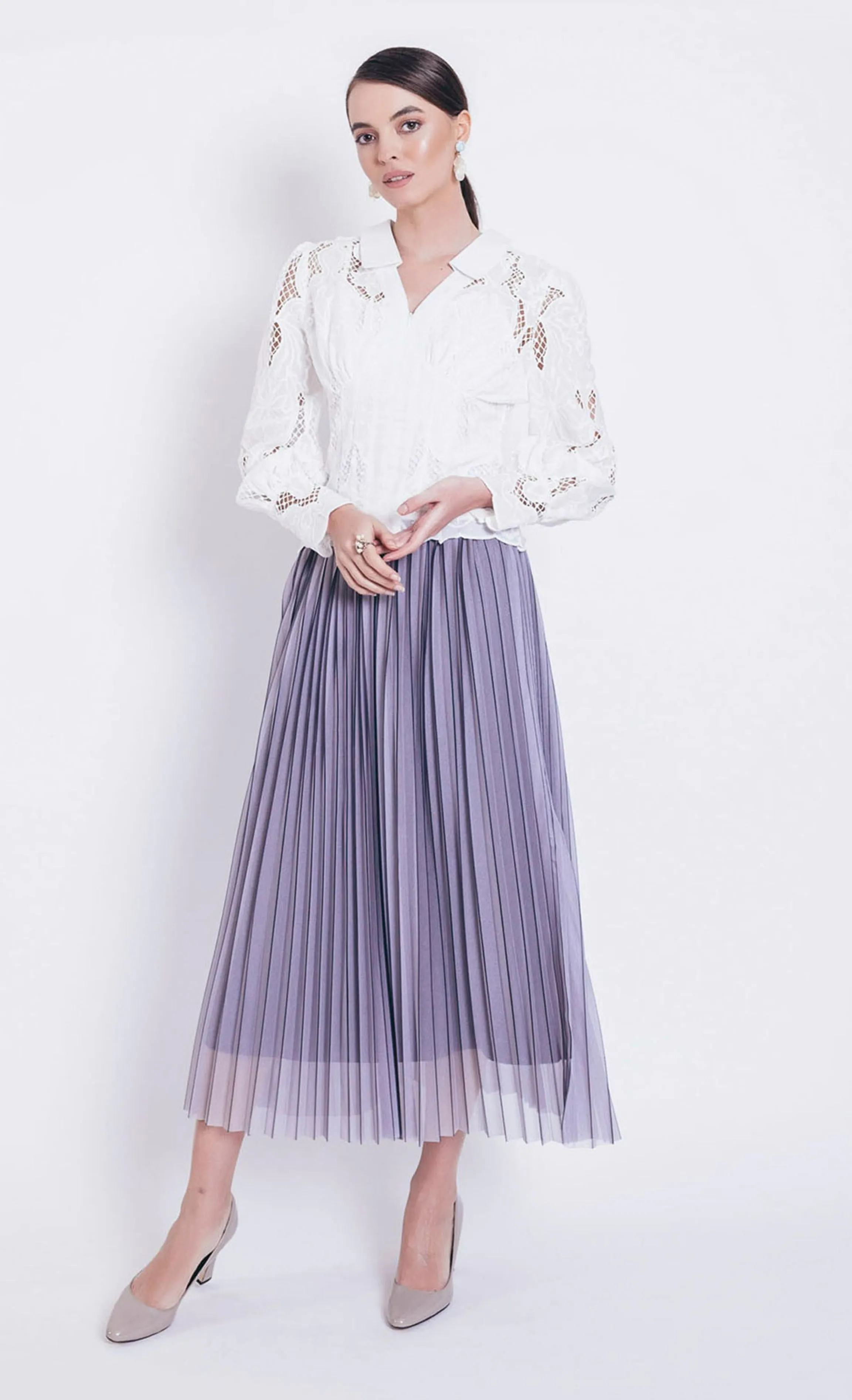 Helena Tulle Pleated Skirt in Grey