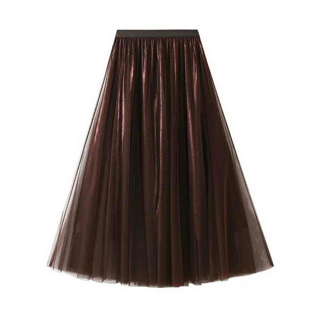 High Waist Bright Long Tulle Skirt for Women