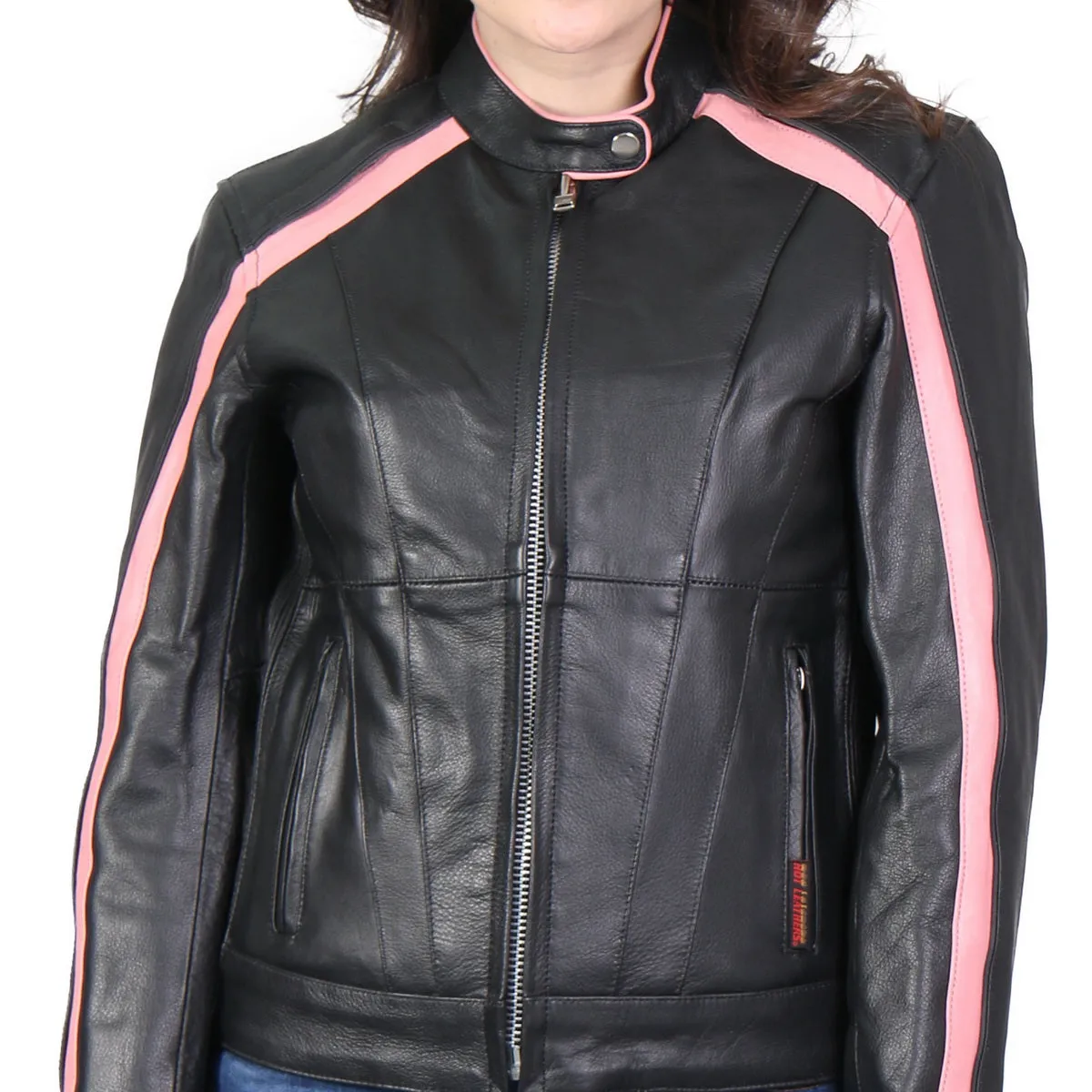 Hot Leathers JKL1022 Pink Striped Leather Jacket with Reflective