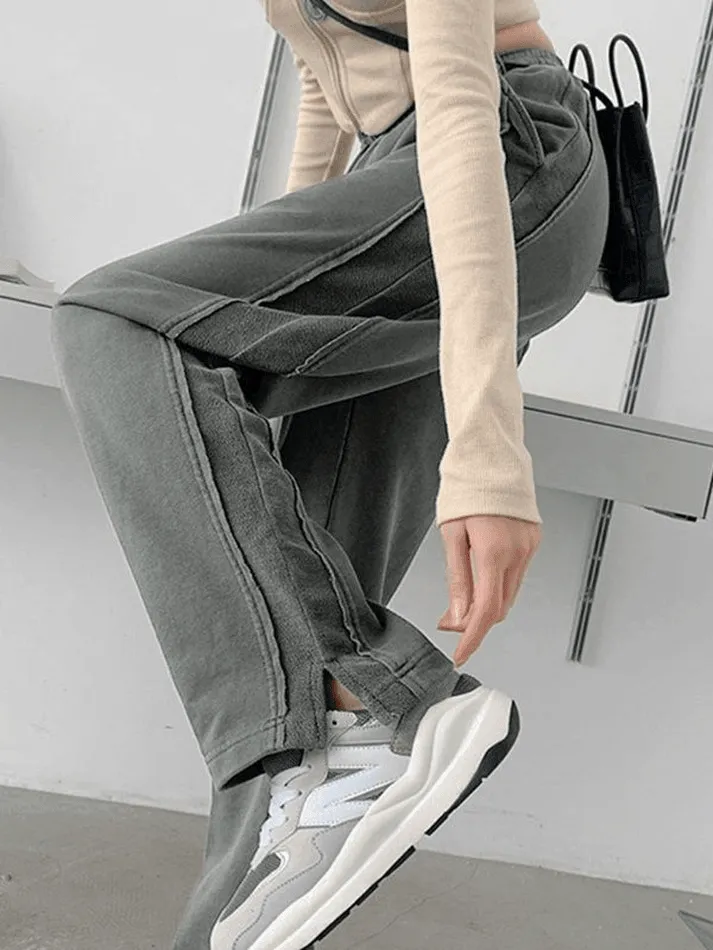 Joskaa Ankle Slit Patchwork Baggy Sweatpants