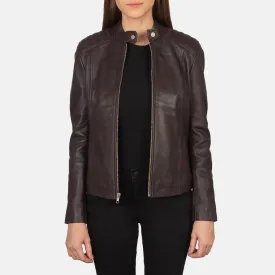 Kelsee Maroon Leather Biker Jacket