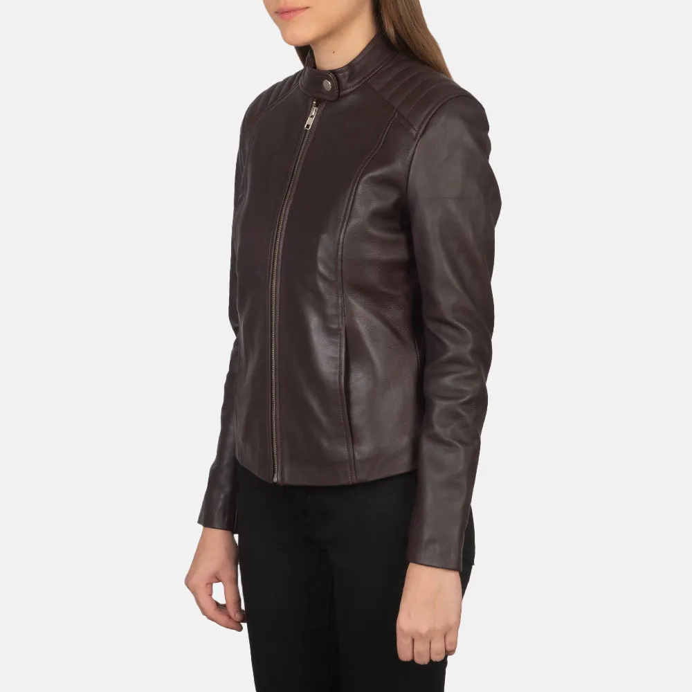 Kelsee Maroon Leather Biker Jacket