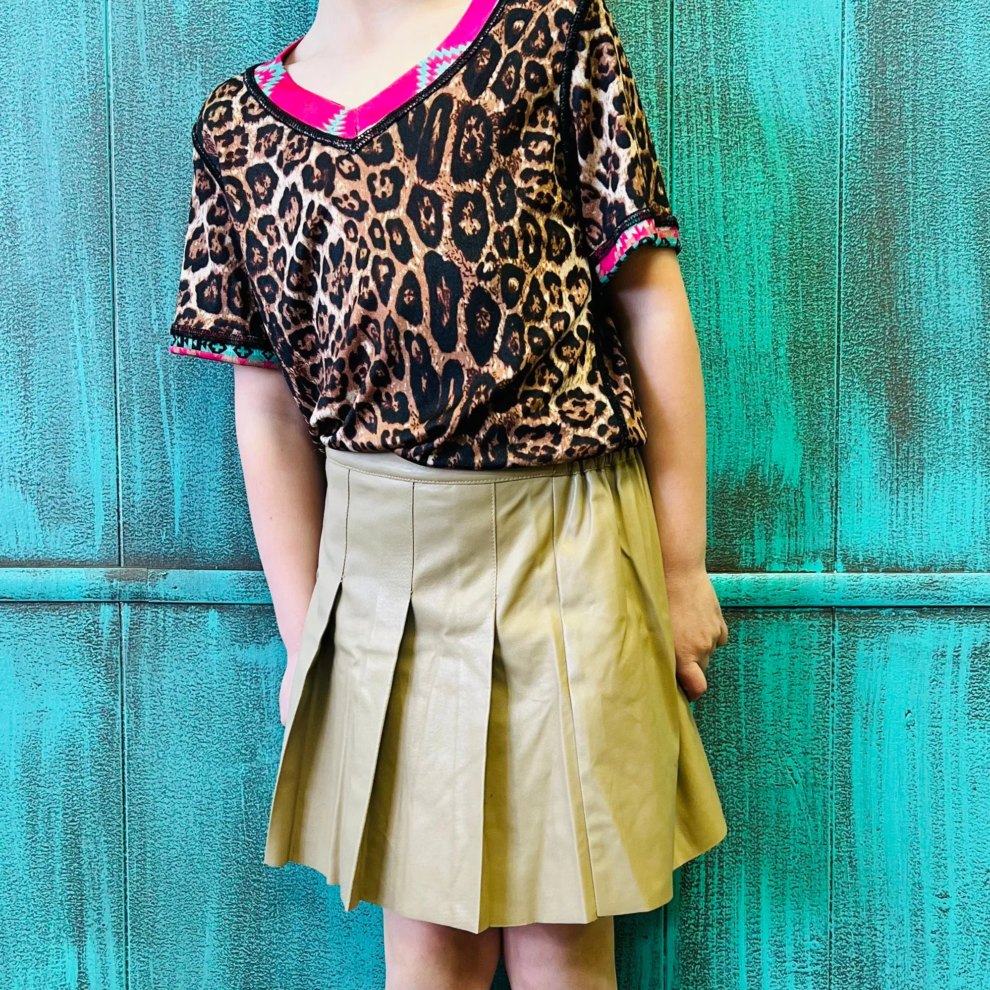 KIDS Little Sassy Beige Faux Leather Skirt*