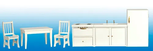 Kitchen Set with Table and Chairs, White, 6pc