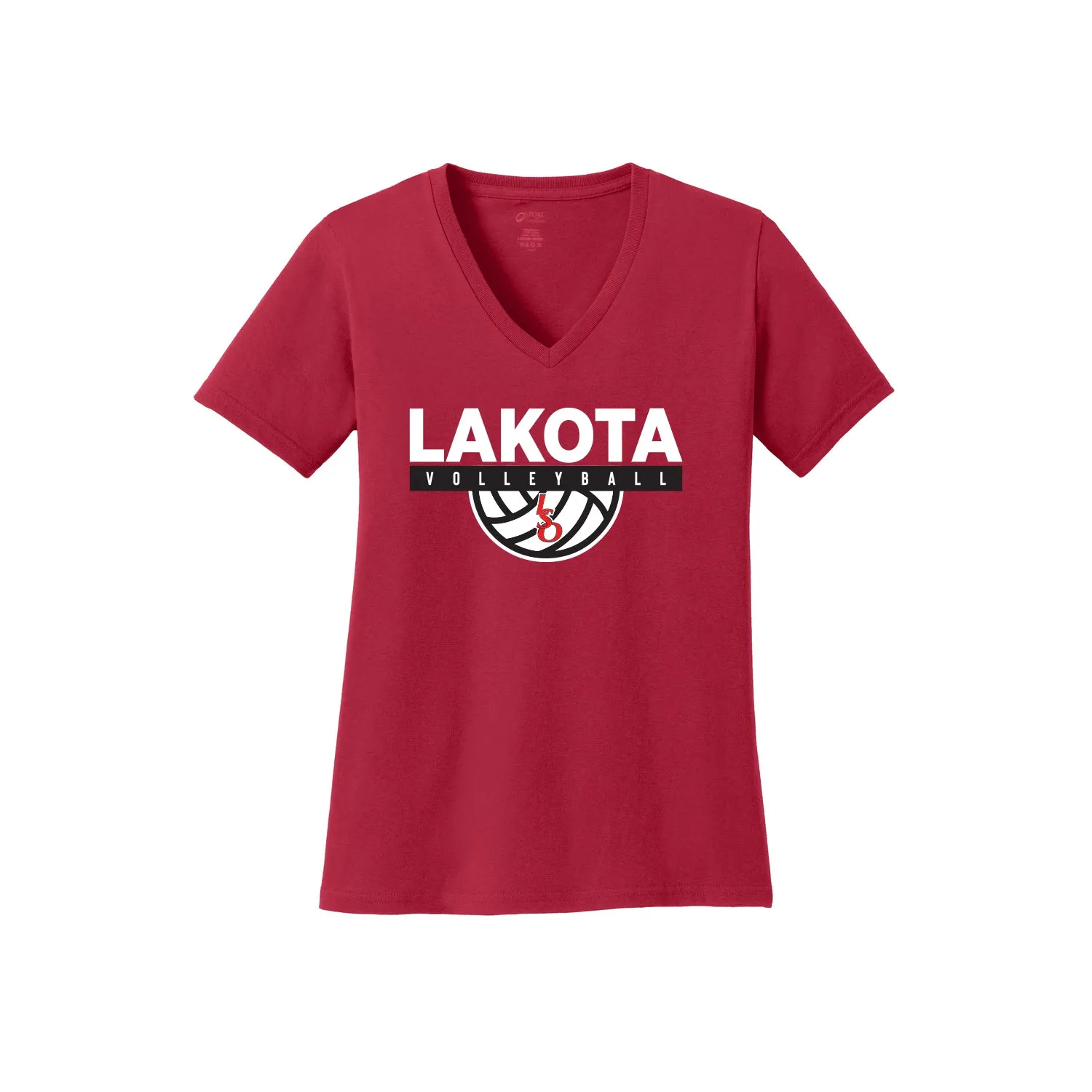 Lakota Sports Organization Volleyball 2021 - Ladies V-Neck Tee (Red)