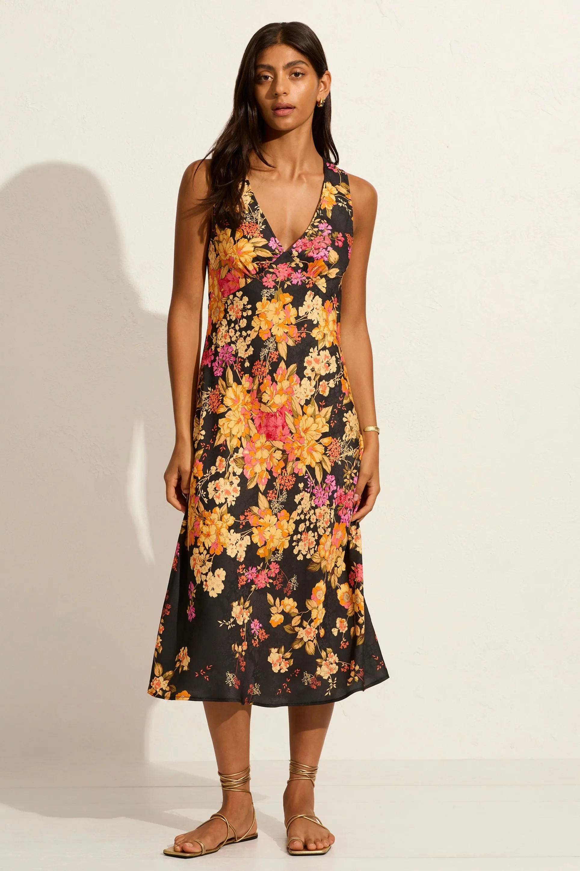 Lara Black Floral Midi Dress