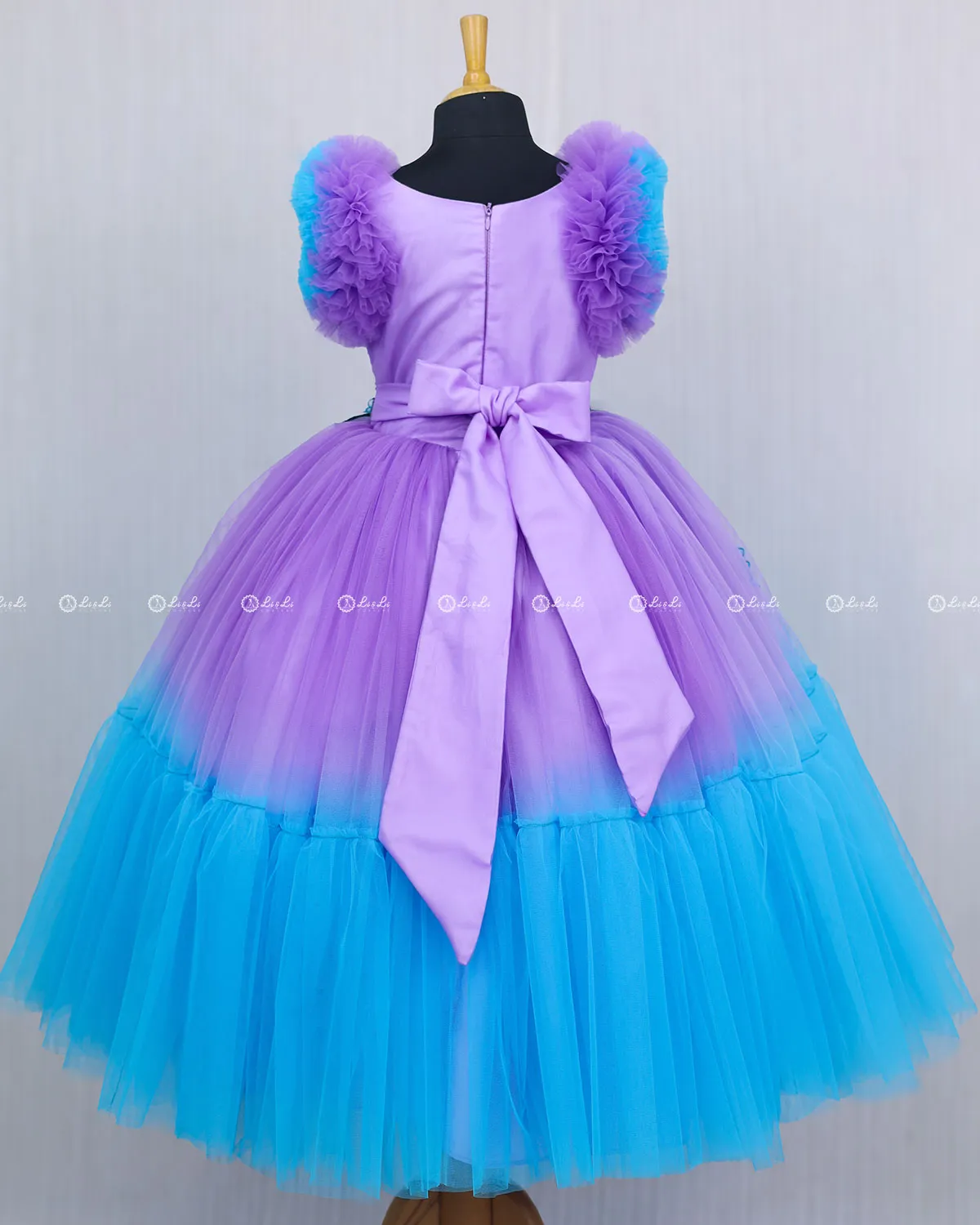 Lavender and Blue Double Shaded Gown with Handicrafted Flowers and Leaves