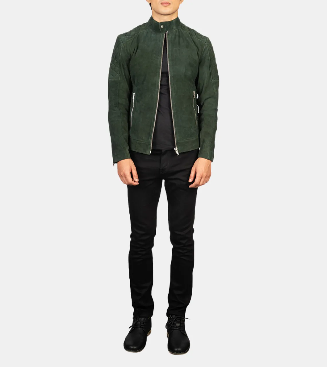 Lazarus Men's Green Quilted Suede Leather Jacket