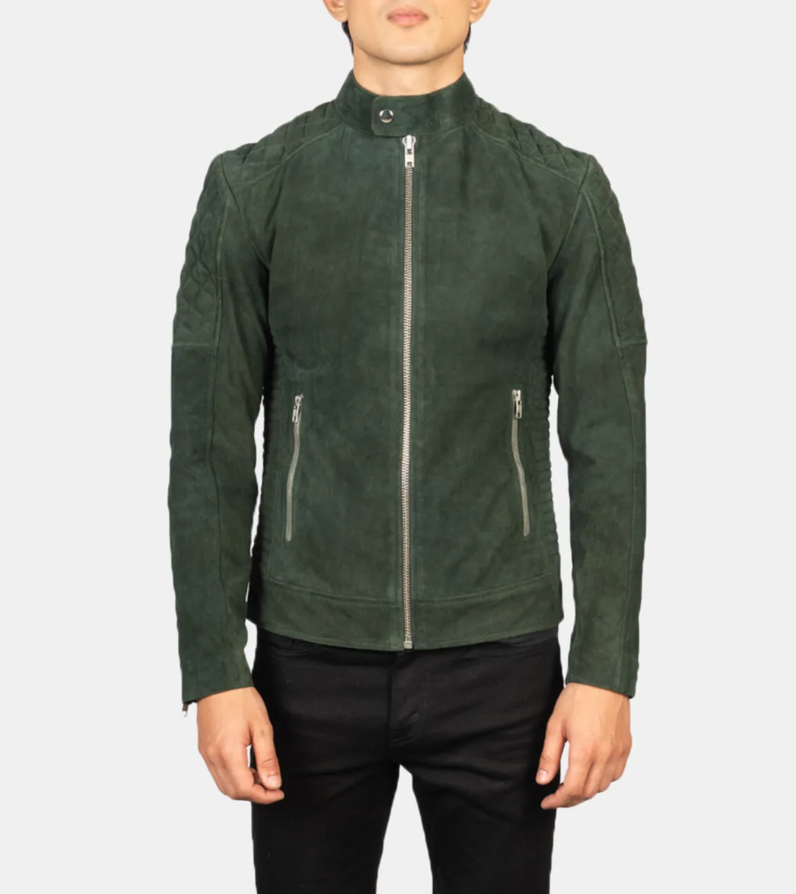 Lazarus Men's Green Quilted Suede Leather Jacket