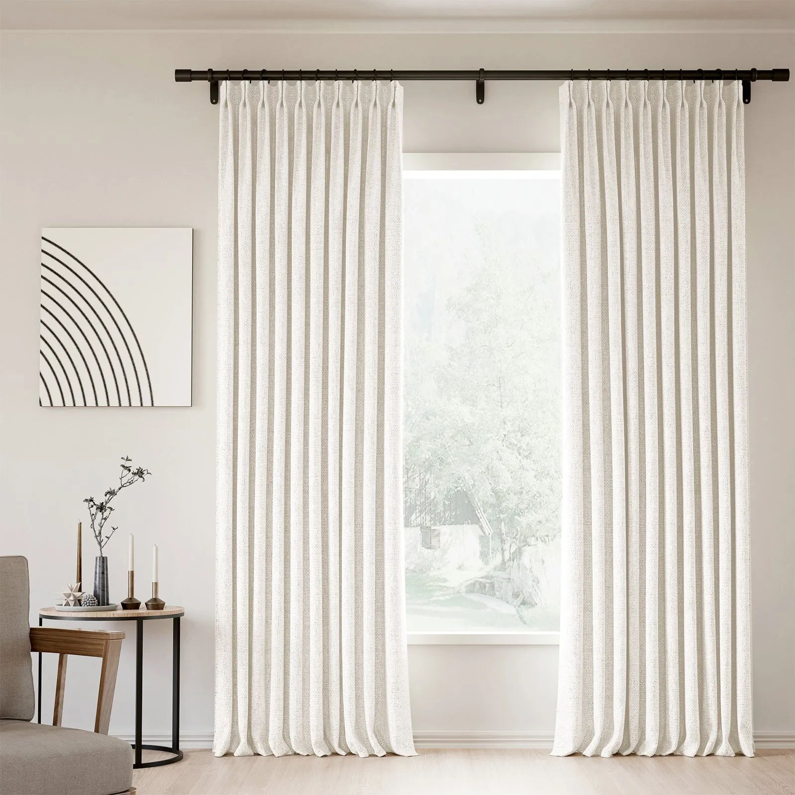 Lille Blackout Linen Curtains Natural Modern Custom Drapes Beige White | Pleated