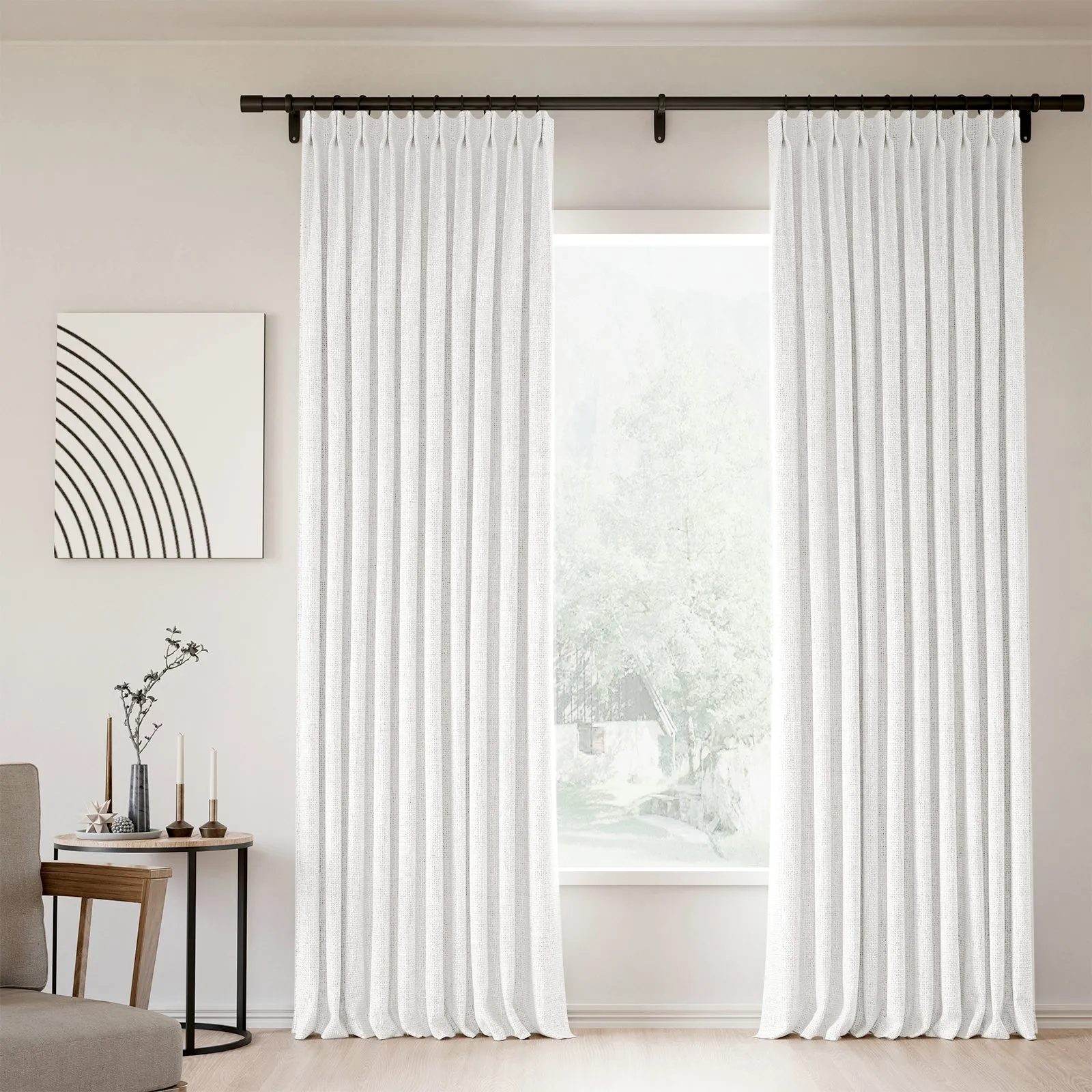 Lille Blackout Linen Curtains Natural Modern Custom Drapes Beige White | Pleated