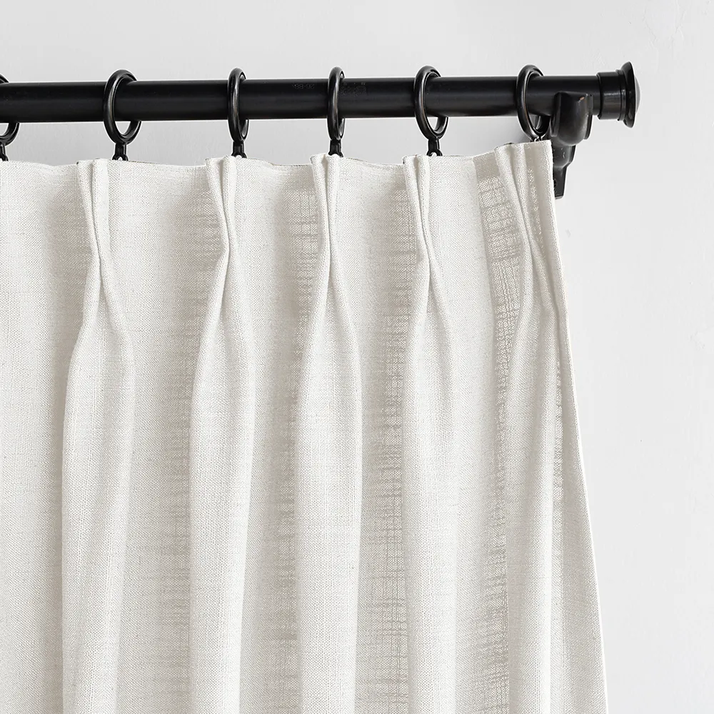 Lille Blackout Linen Curtains Natural Modern Custom Drapes Beige White | Pleated