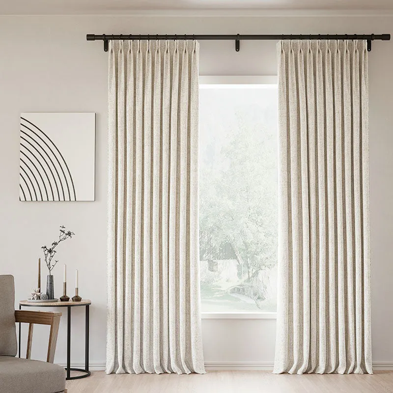 Lille Blackout Linen Curtains Natural Modern Custom Drapes Beige White | Pleated