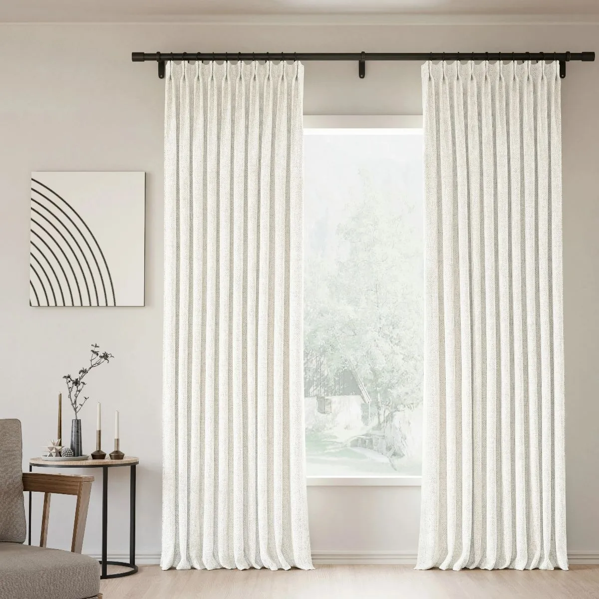 Lille Blackout Linen Curtains Natural Modern Custom Drapes Beige White | Pleated