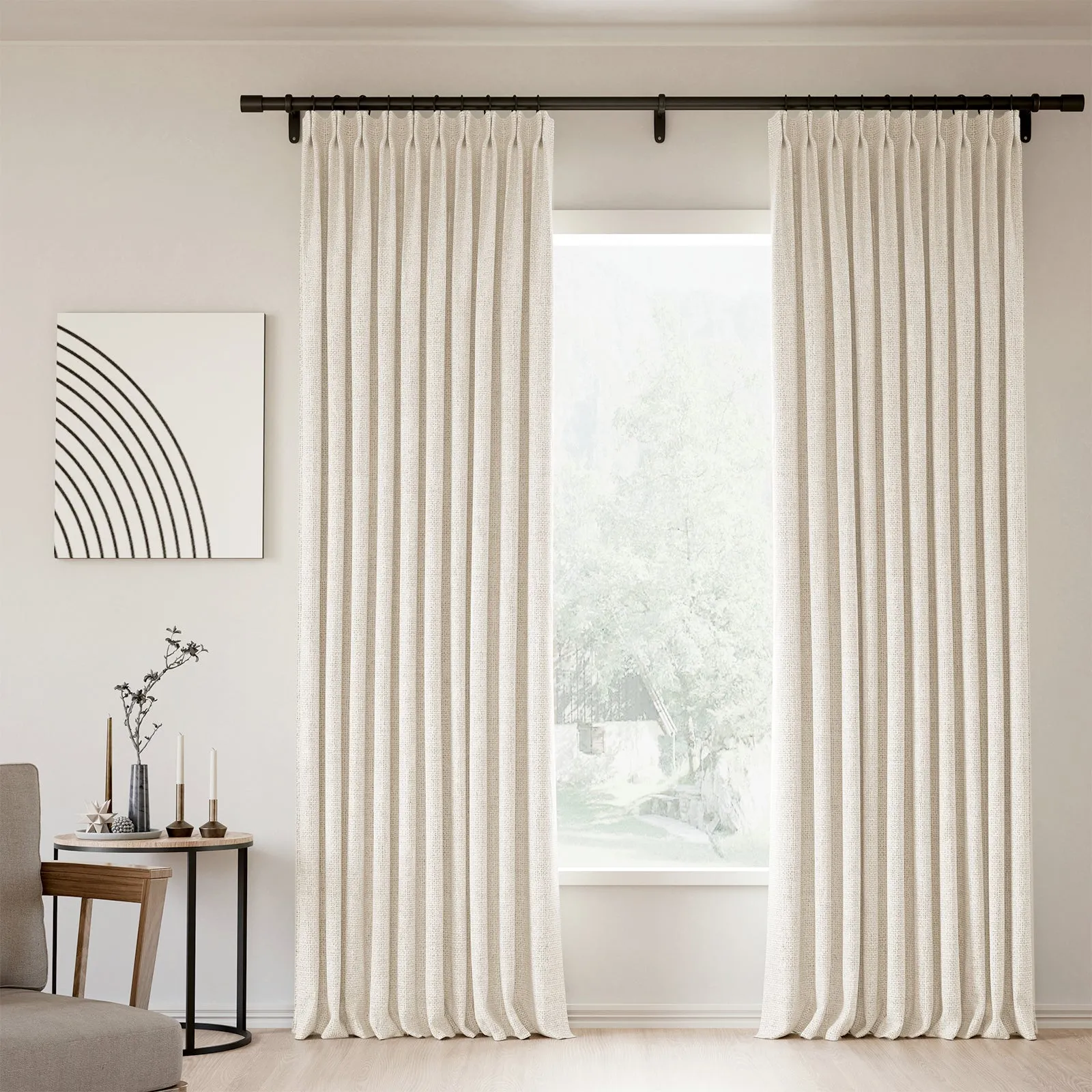 Lille Blackout Linen Curtains Natural Modern Custom Drapes Beige White | Pleated