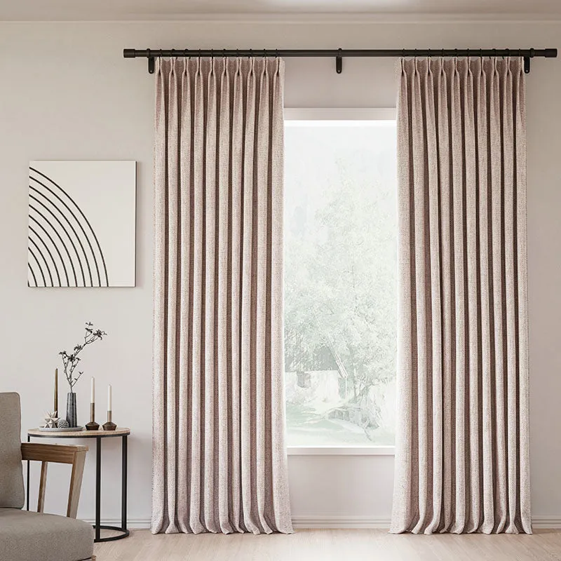 Lille Blackout Linen Curtains Natural Modern Custom Drapes Beige White | Pleated