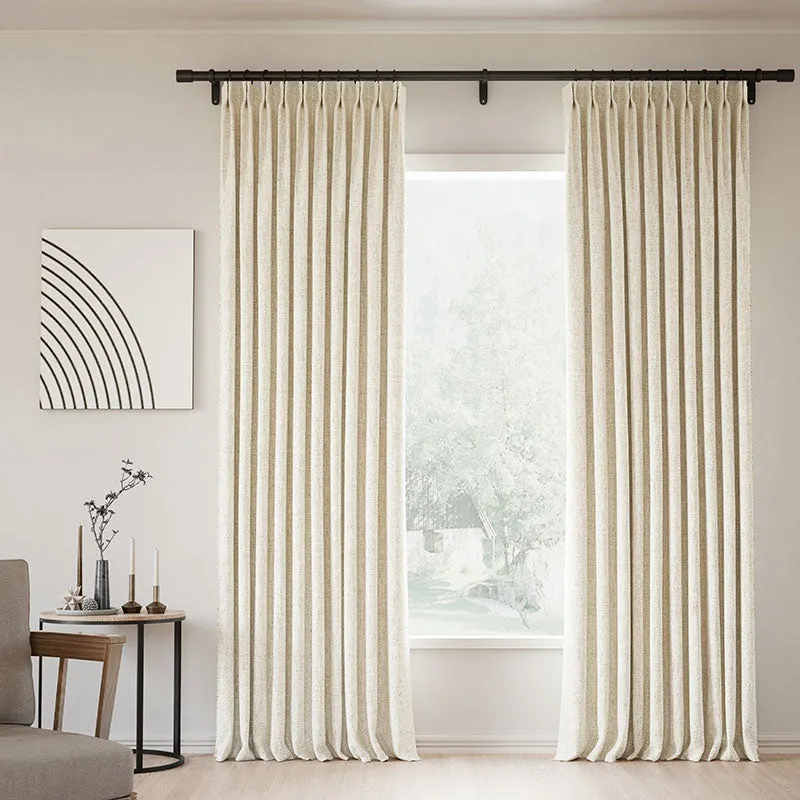 Lille Blackout Linen Curtains Natural Modern Custom Drapes Beige White | Pleated