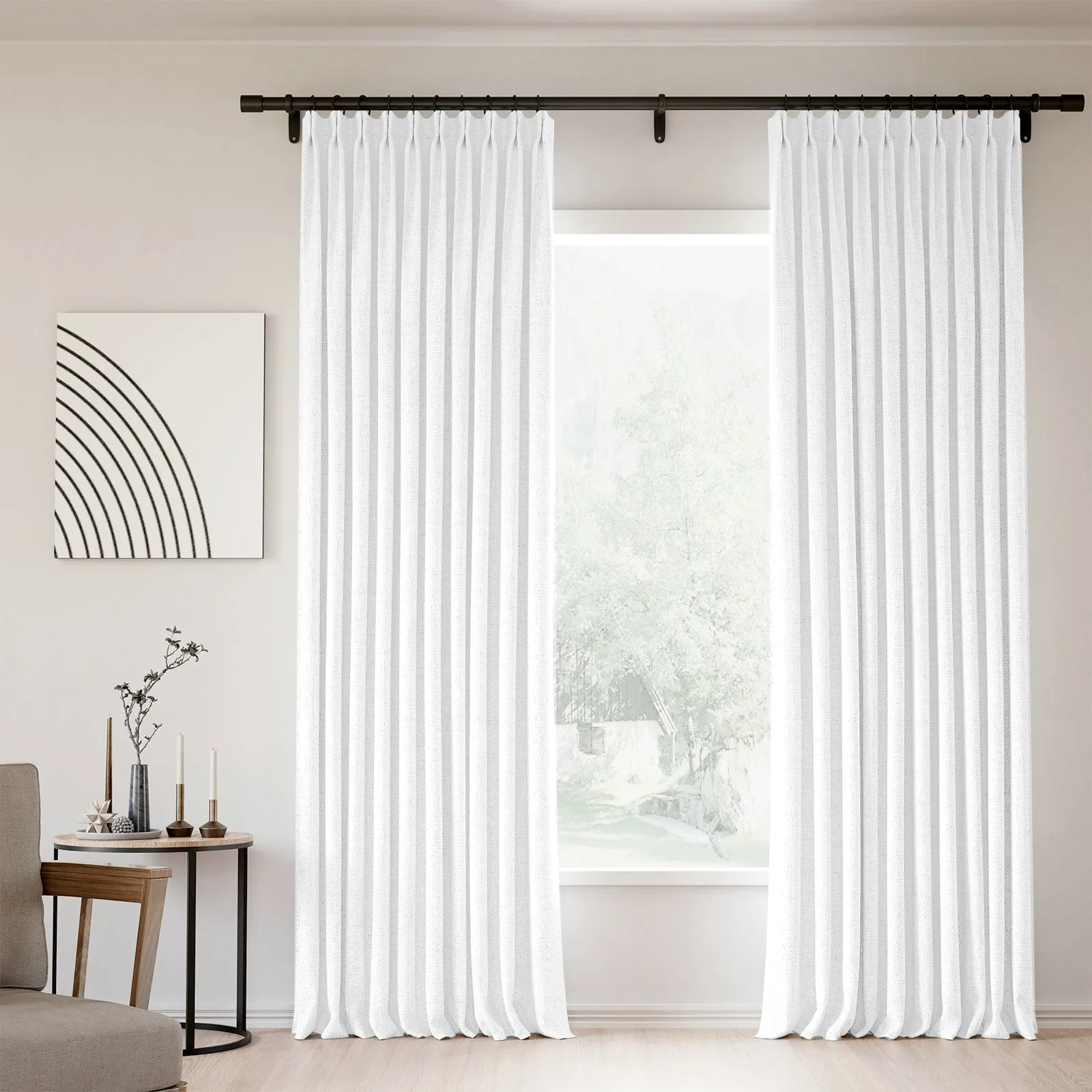 Lille Blackout Linen Curtains Natural Modern Custom Drapes Beige White | Pleated