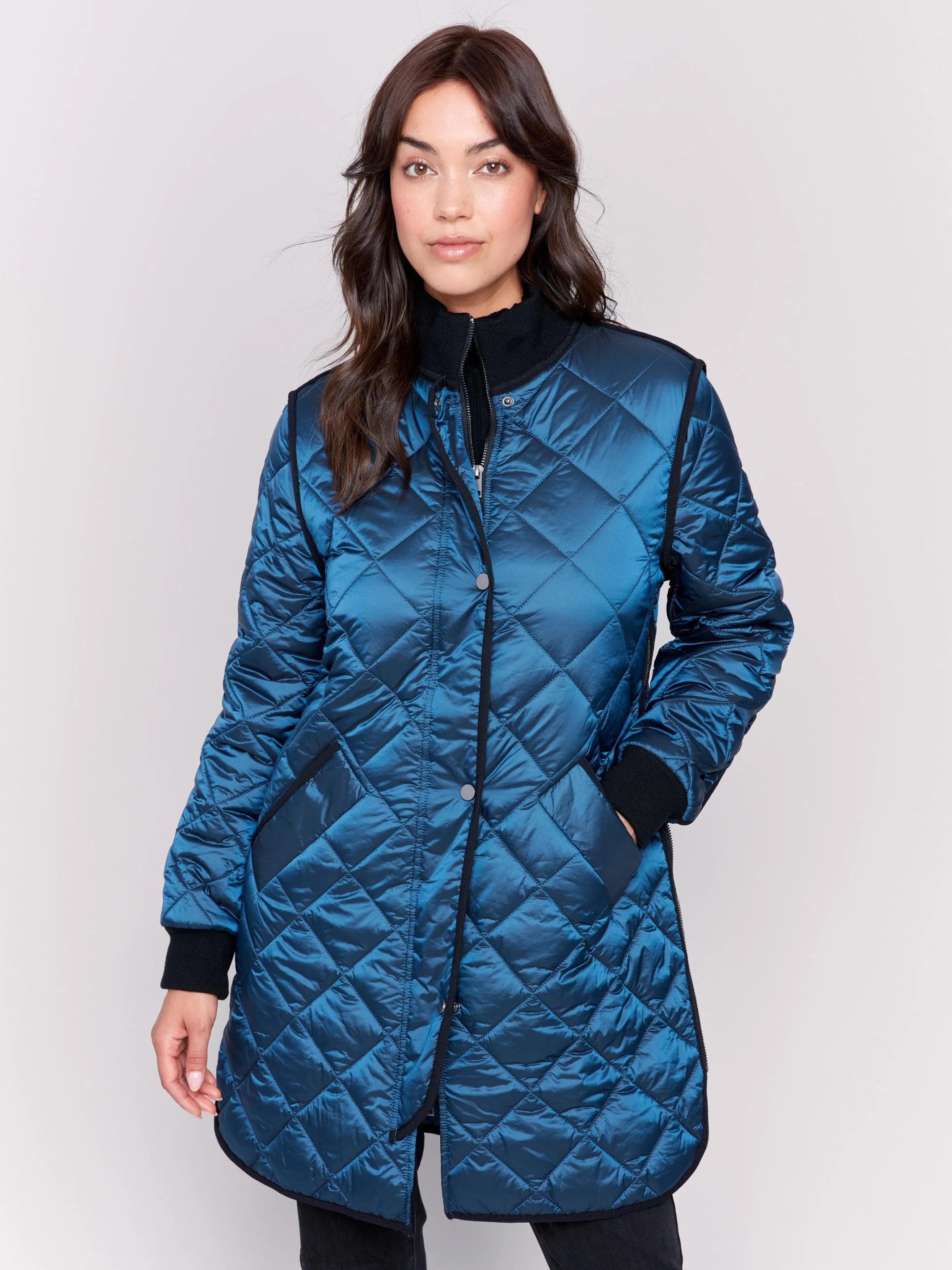 Long Quilted Puffer Jacket - Peacock