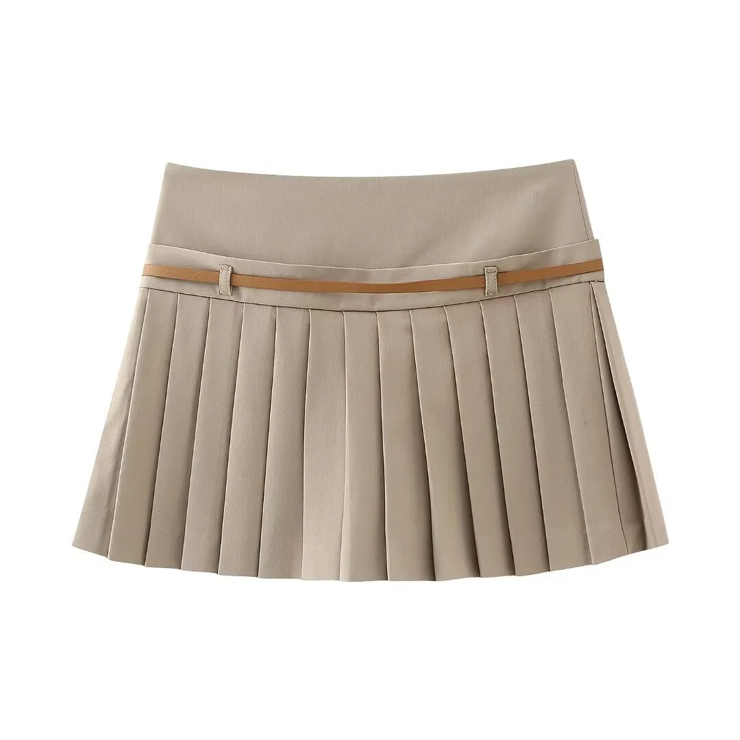 Low Rise Pleated Belted Mini Skort