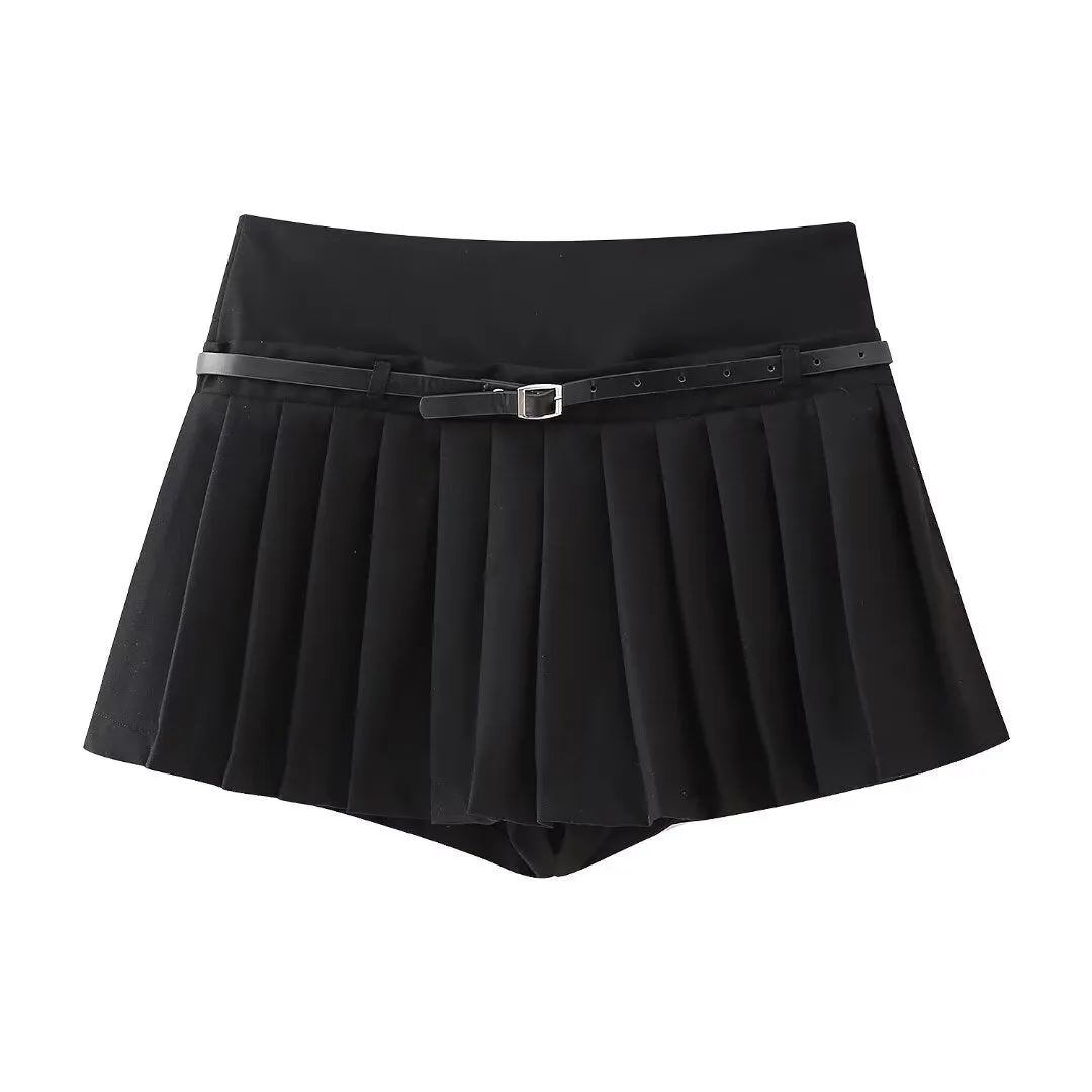 Low Rise Pleated Belted Mini Skort