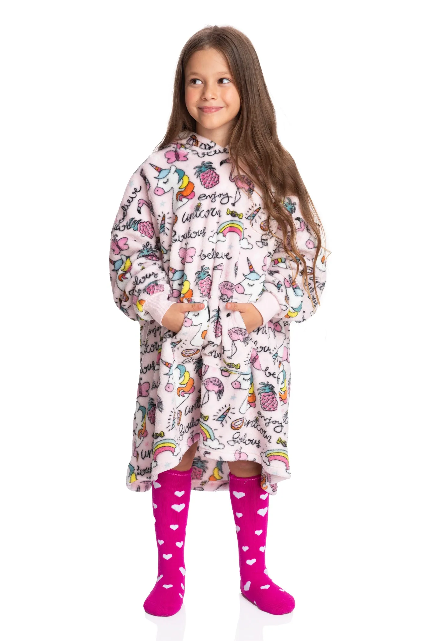 Magical Comfort Cloak: Fleece Unicorn Blanket Hoodie - Plush Embrace for Little Dreamers