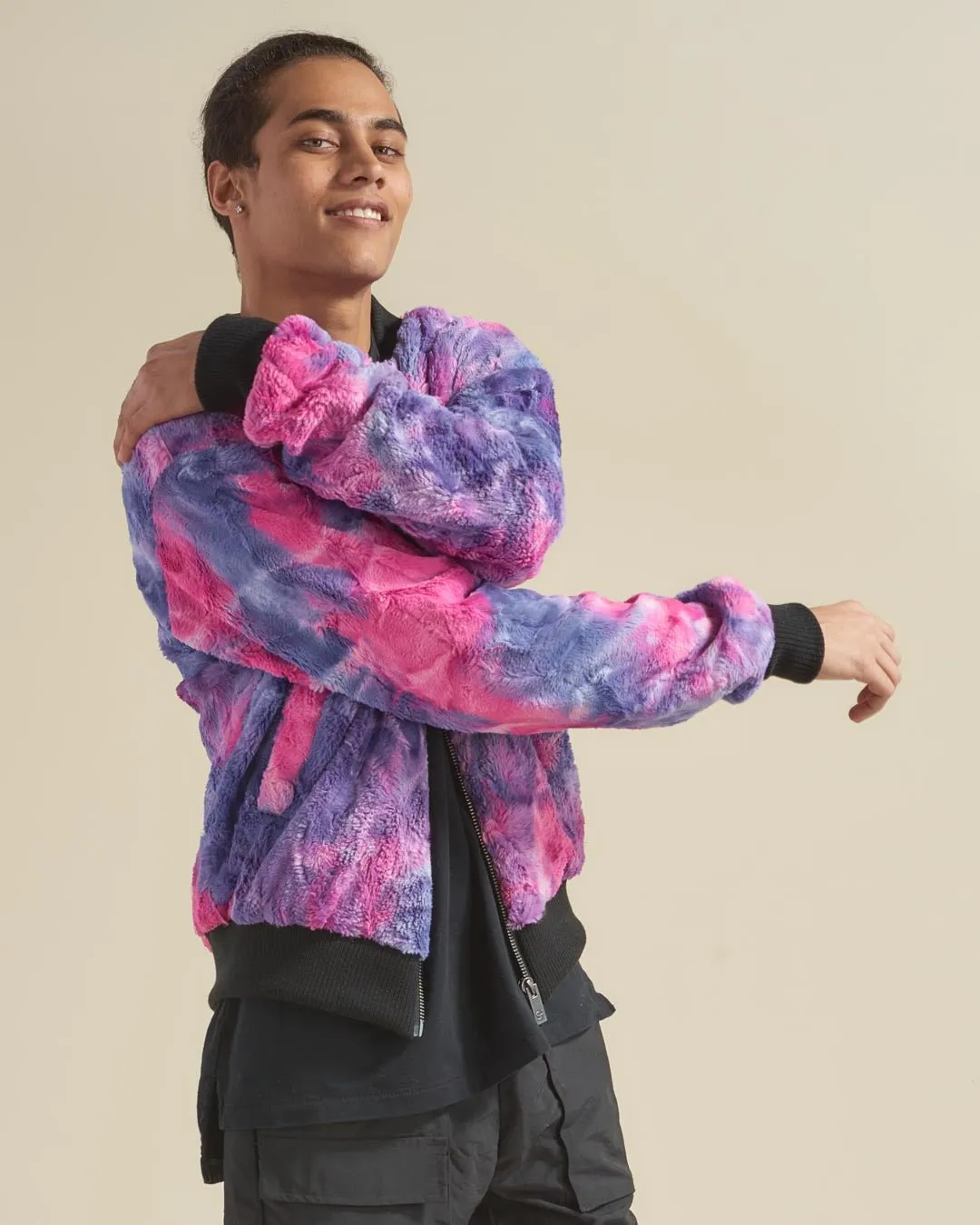 Men's Colorful Faux Fur Jacket | Cotton Candy Cat