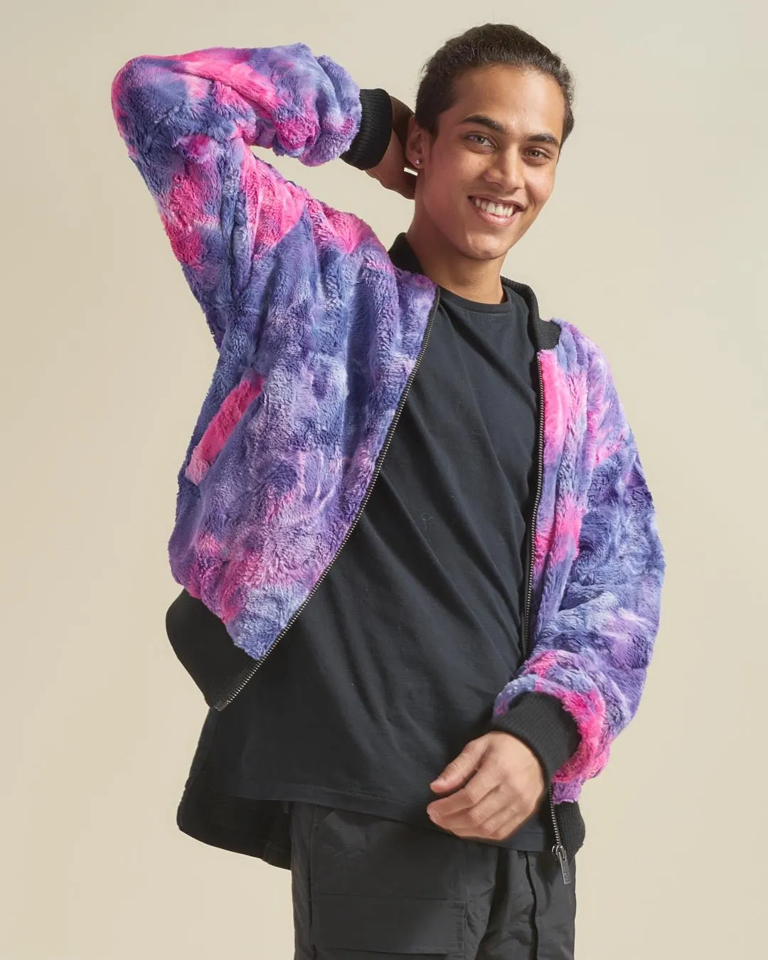 Men's Colorful Faux Fur Jacket | Cotton Candy Cat