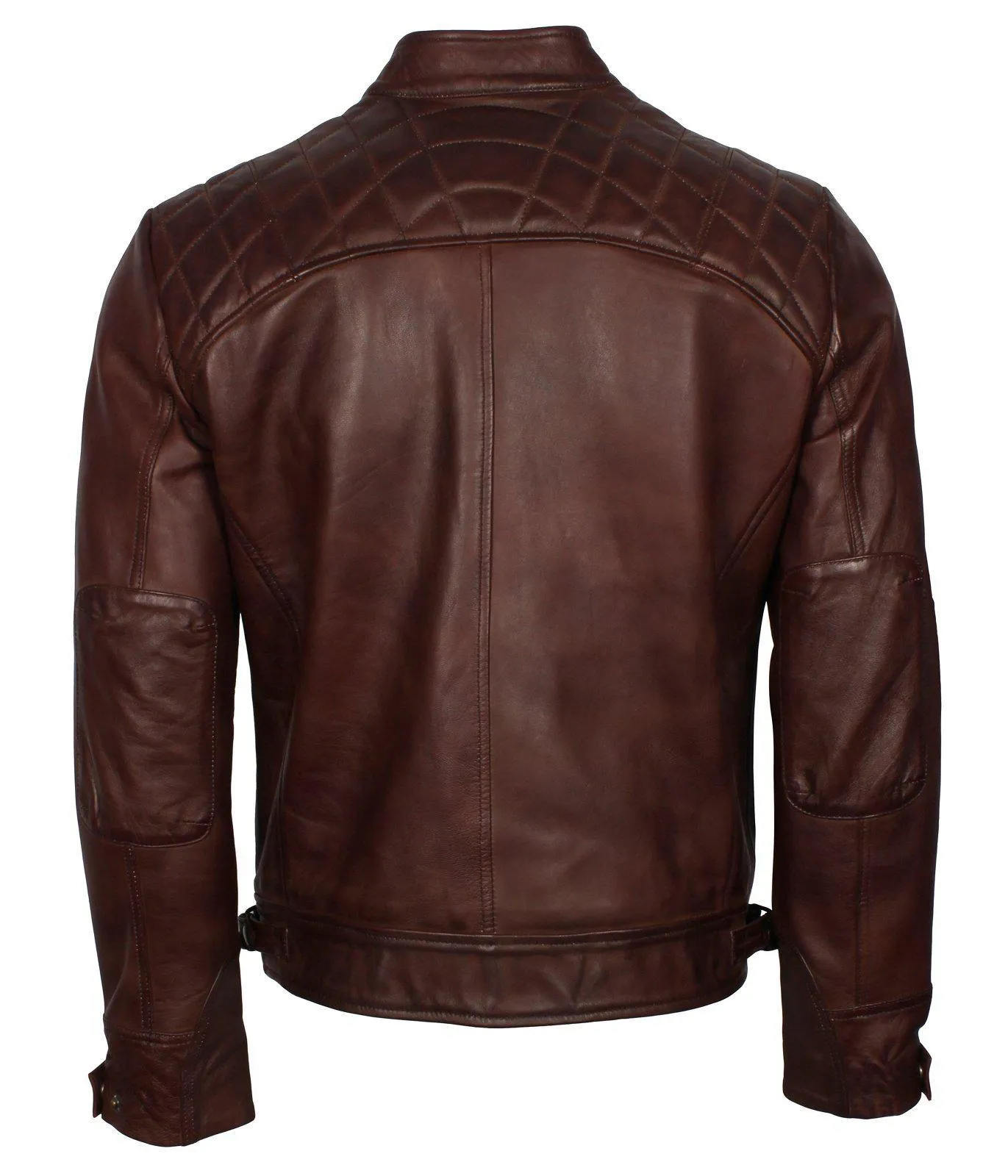 Men's Dark Brown Diamond Quilted Genuine Leather Motorcycle Jacket