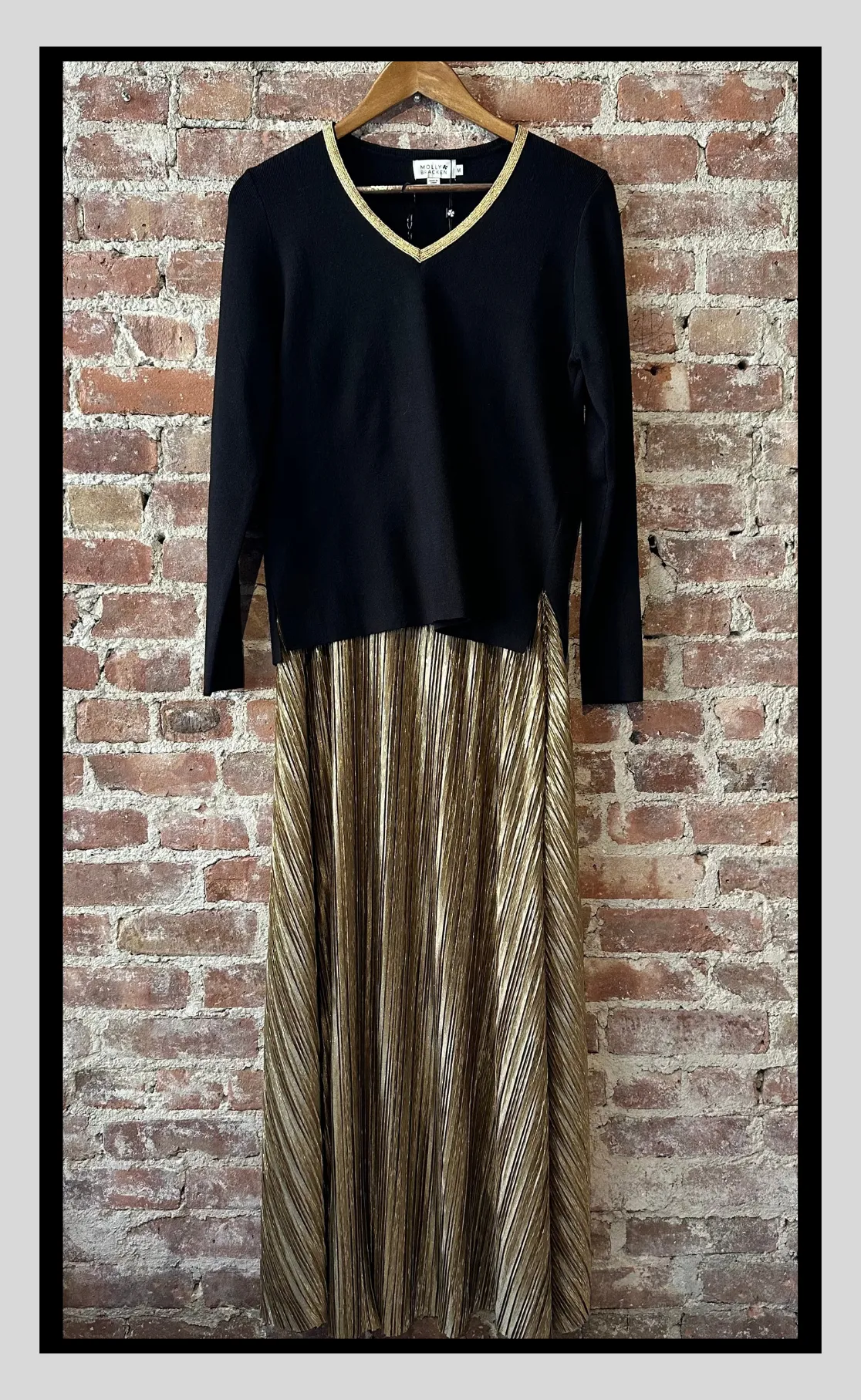 Metallic Pleated Midi Skirt