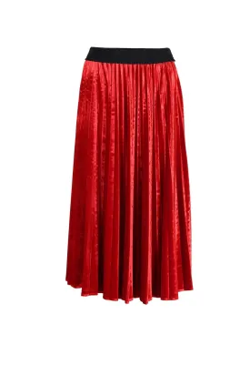 Mirage Velvet Pleated Skirt Red