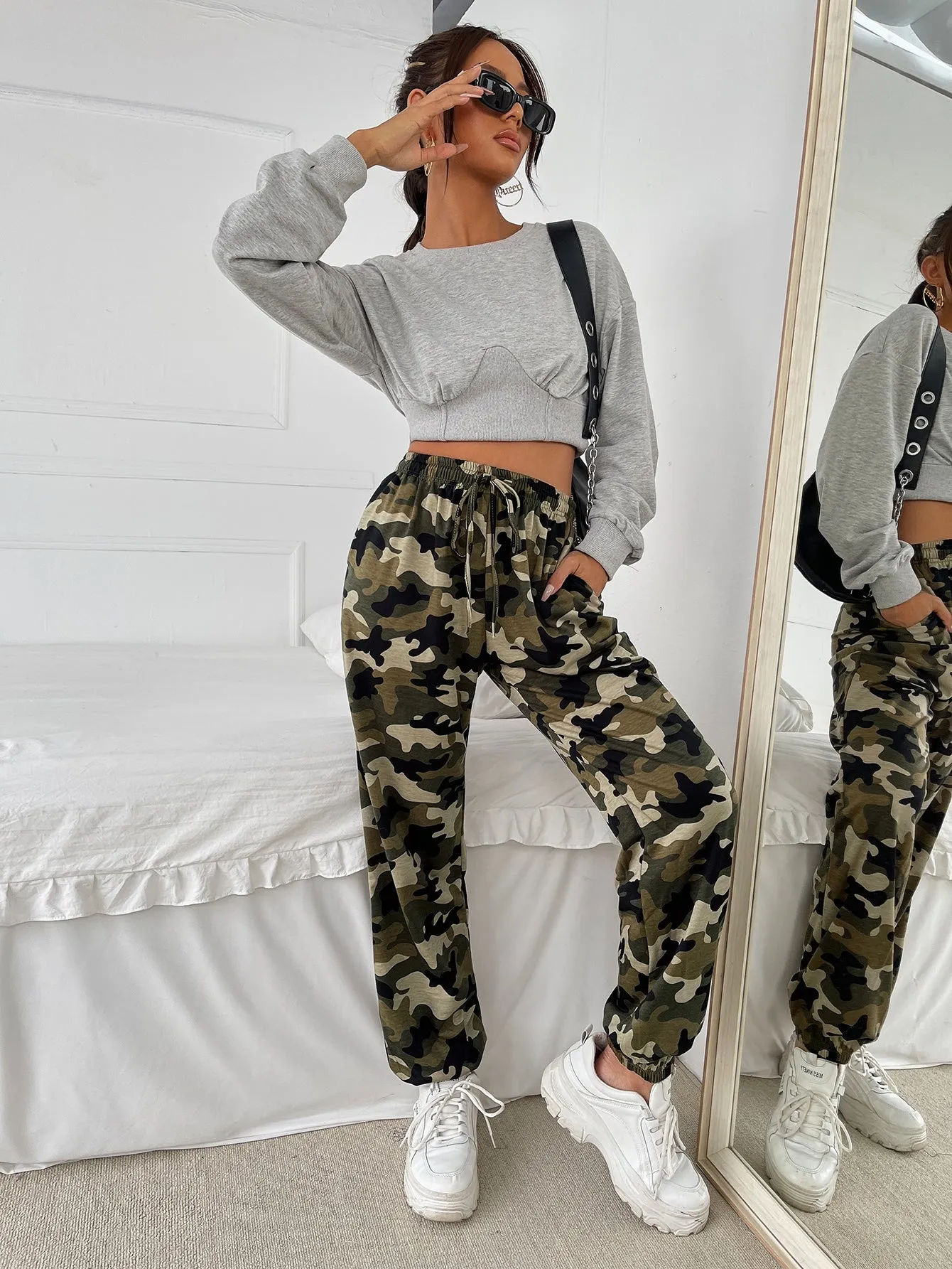 Ombre Drawstring High Waist Long Women Sweatpants