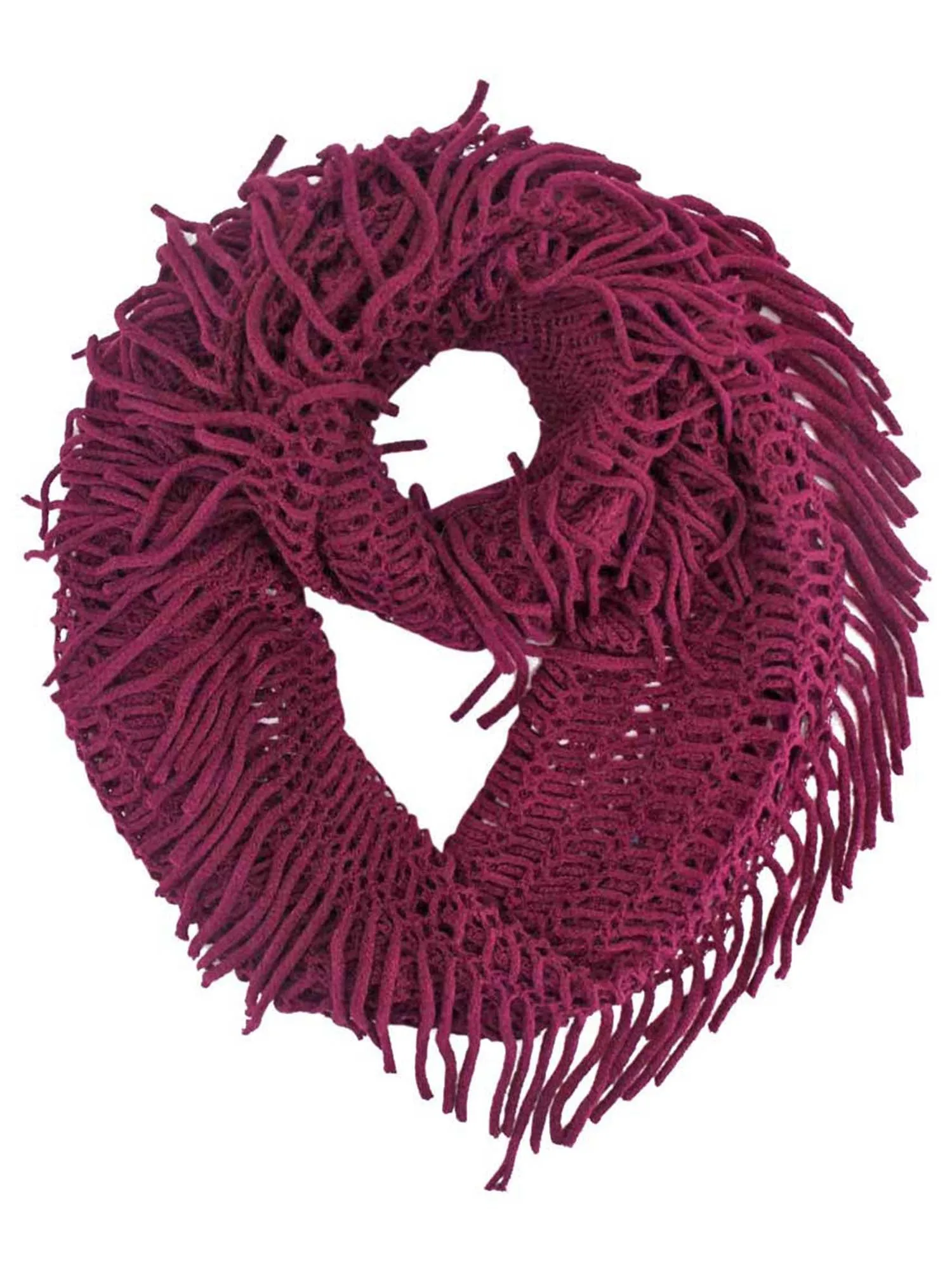 Open Knit Circular Scarf With Fringe