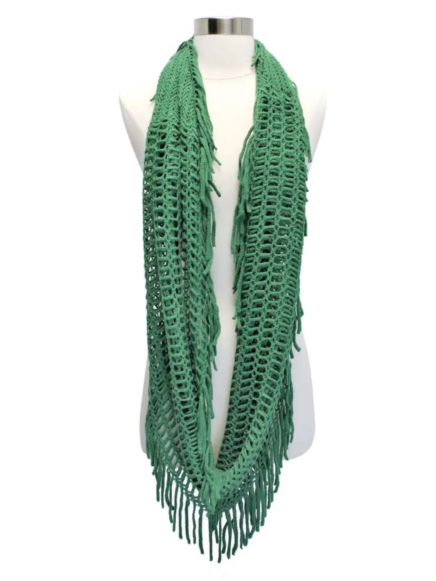 Open Knit Circular Scarf With Fringe